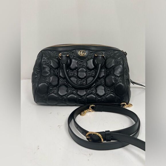 GUCCI Logo GG Matelasse 2Way Travel Shoulder Hand Bag Leather Black - Picture 1 of 15
